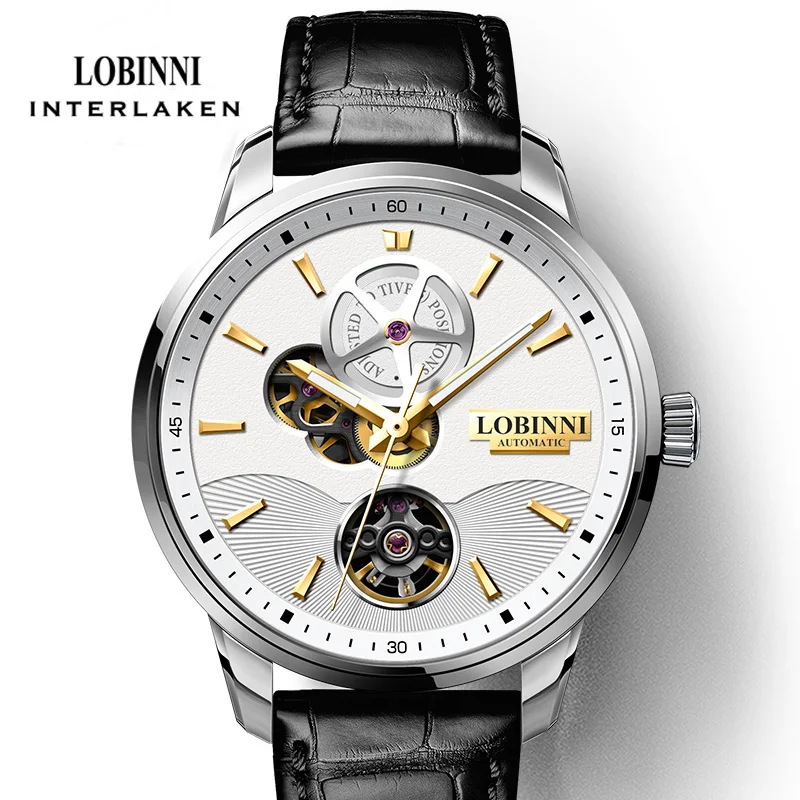 LOBINNI Элитный бренд Мужские автоматические механические часы с сапфировым стеклом Водонепроницаемые часы 50 м с турбийоном Reloj hombres