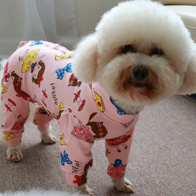 Pet Dog Jumpsuit Printed Overalls For Small Dogs Thin Protect Belly Stretchy 100%Cotton Pajamas Chihuahua Poodle Puppy Clothes