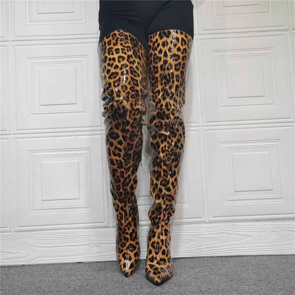 Women Toe over the knee boots Leopard Ladies Autumn winter High heels rain boots Sexy thigh high party boots cowboy botas mujer