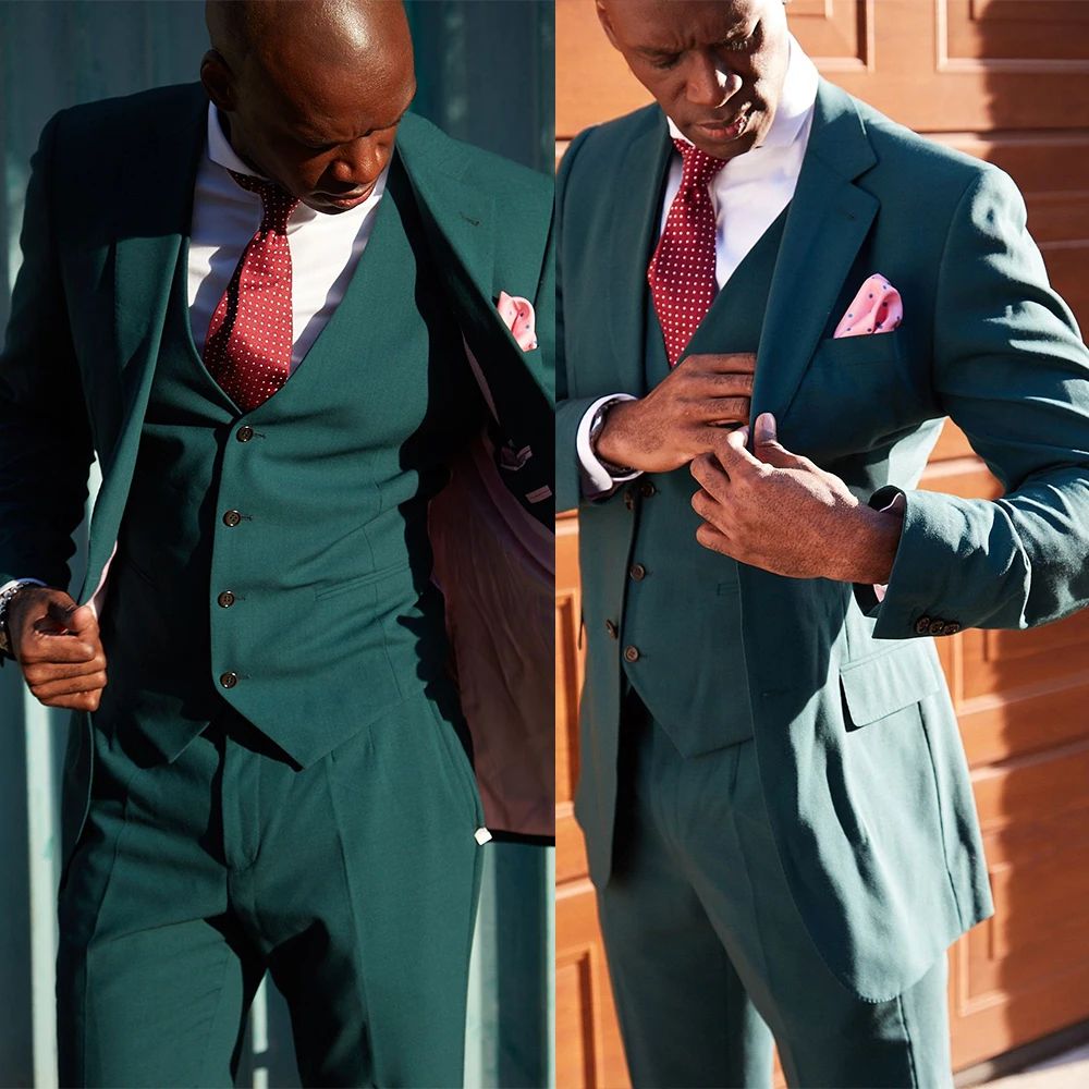 

Smart Casual Men Tuxedos Notched Lapel Single Breasted Loose Blazer Suits 3 Pieces Set Party Prom Pants Wear