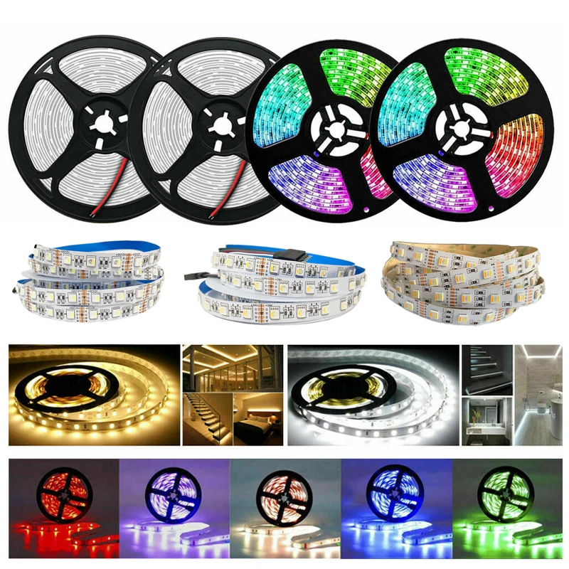 LED Strip Light 12V 24V SMD5050 White Warmwhite RGB RGBW RGBCCT 4in1 5in1 Flexiable Light Band 5M 60leds/m DIY Home Decoration