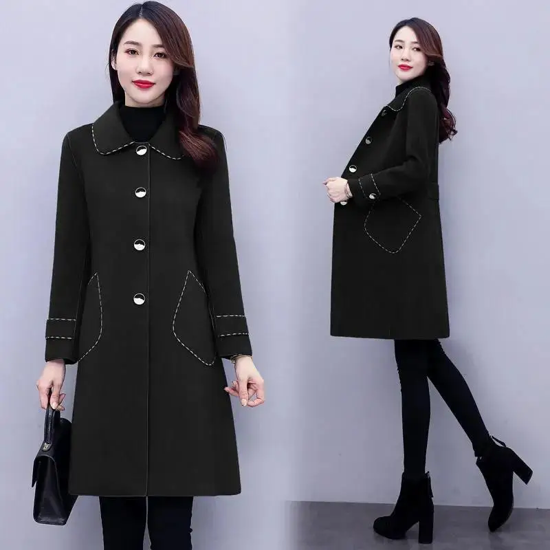 

2023Autumn Winter elegant Wool Overcoat Women New Double-Sided Cashmere Woolen Coat Mid-Length Coats thick Windbreaker Outerwear