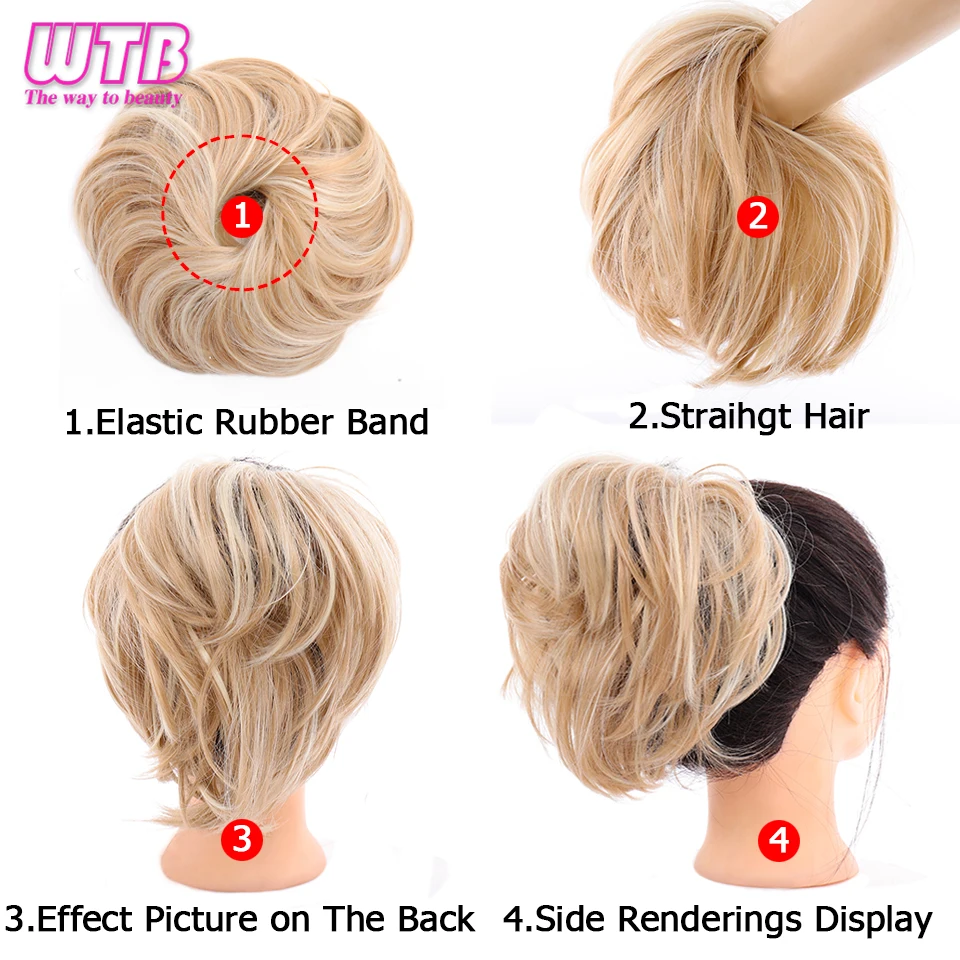 WTB Synthetic Short Straight Donut Hairpin Bun Messy Braids Chignon Elastic Rope Rubber Hair Band Ponytail Hair Extension