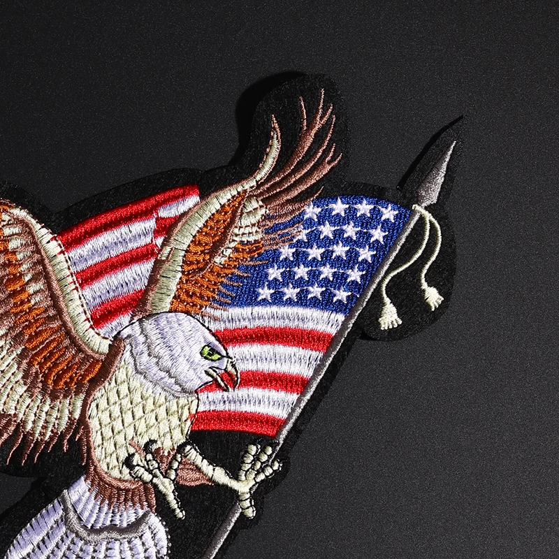 Hot Sale 1Pcs Bald Eagle Sew On Biker Patch USA Flag Punk Patches DIY Stickers For Clothes Embroidery Patch Sewing Accessory