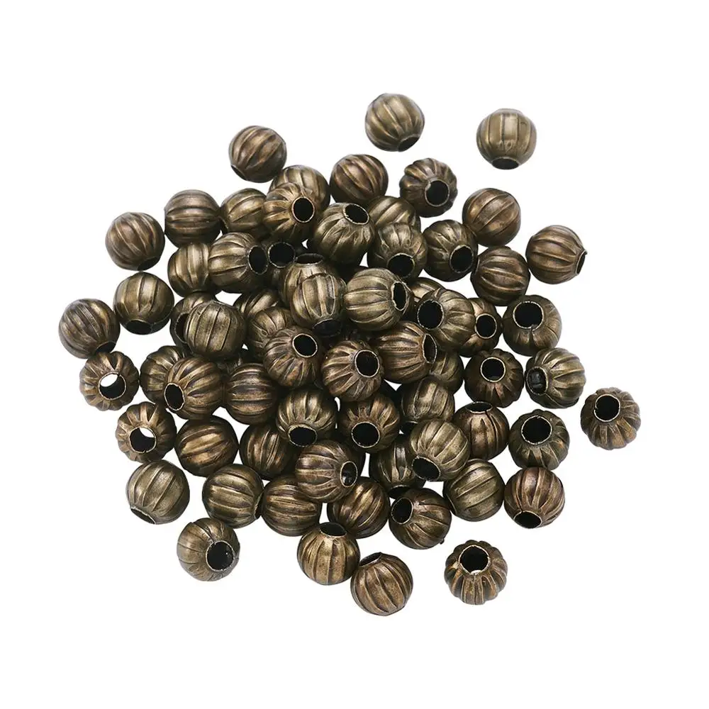 100pcs Iron Metal Spacer Beads Pumpkin Stripe Pattern Plated Bead Bracelet Jewelry Making Accessories