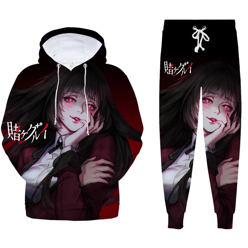 Jabami Yumeko Pants Suit Kakegurui Anime Cosplay 3D Print Oversized Hoodies and Sweatpants Set Hooded Sweatshirts Tracksuits Top