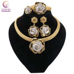 CYNTHIA African Women Gold Color Necklace Women Jewelry Sets Crystal Earrings Ring Classic Wedding Flower Jewelry Set for Bride