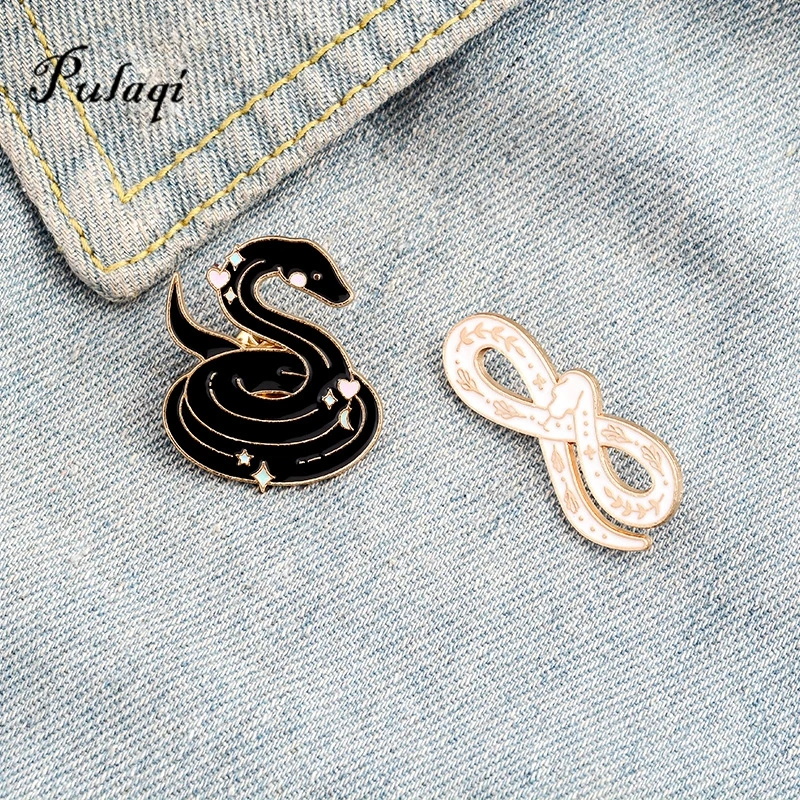 Snakes Enamel Pin Life is short,snake is long Brooch Badges For Backpack Shirt Lapel Pin Buckle Black White Jewelry Friends Gift