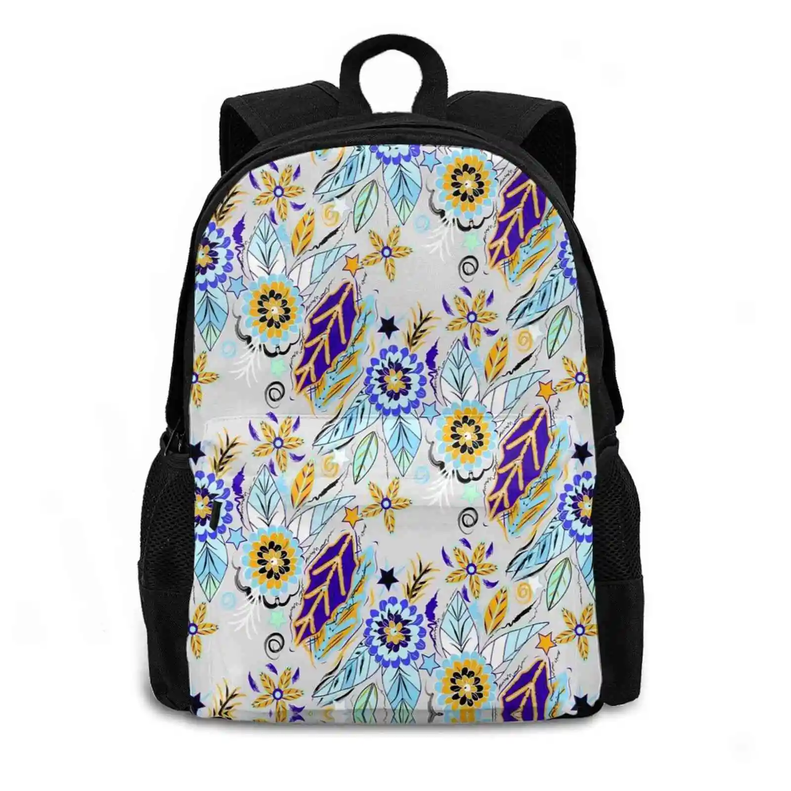 Spring Flowers Fashion Travel Laptop School Backpack Bag Floral Flower Hibiscus Bloom Tropical Pattern Patterns Petals Texture