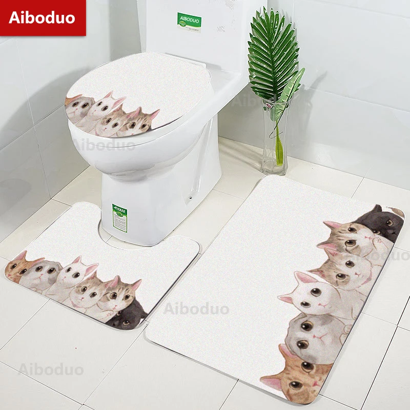 

Aiboduo Cute Cats Full Bathroom Set Accessories Anti-slip Bath Mat Bedroom Rugs Household Useful Products Absorbent Bathroom Mat