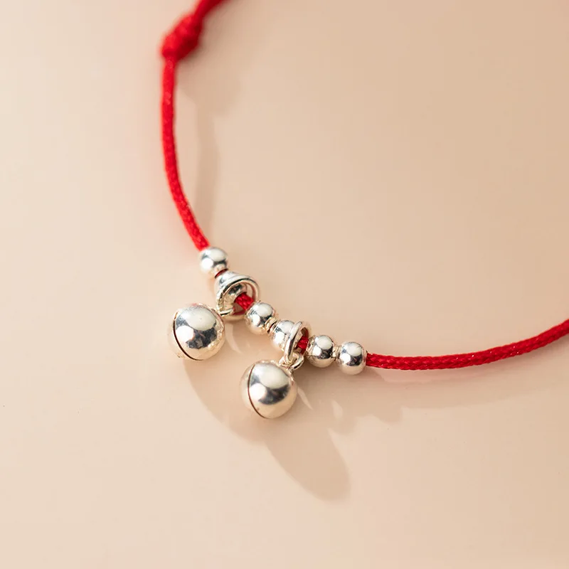 La Monada 925 Sterling Silver Double Bell Red String Bracelet Adjustable Lucky Red Rope Bracelet for Women