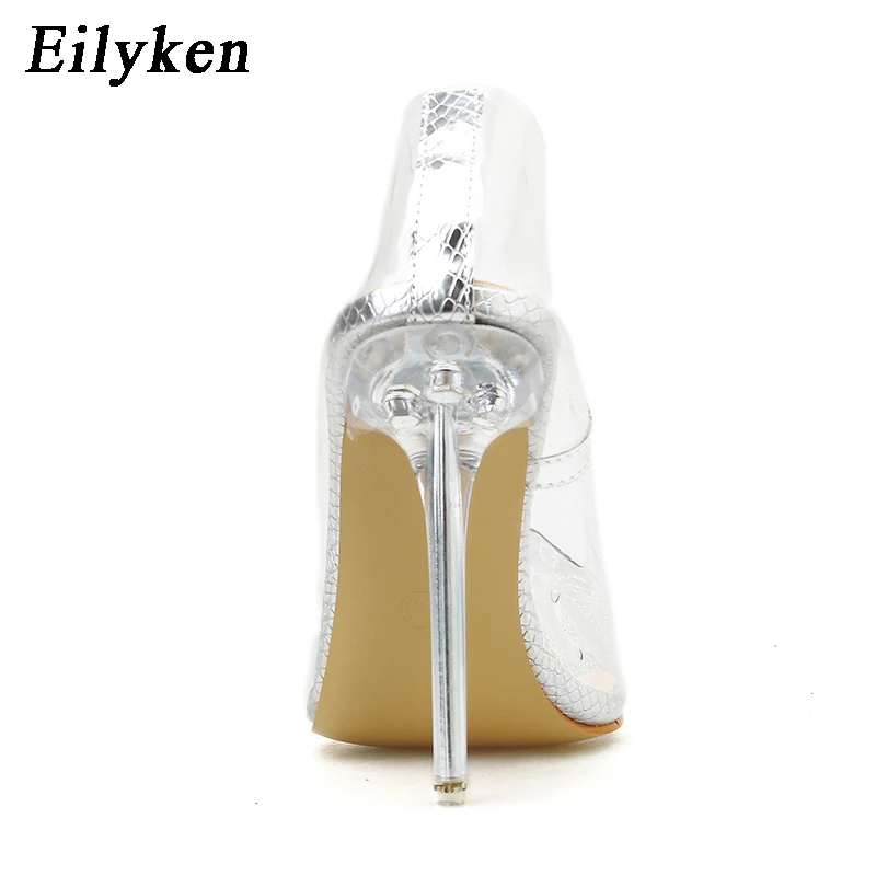 Eilyken Fashion PVC Transparent Crystal Women Pumps Sexy Pointed ToeThin High Heels Wedding Party Shoes For Silver Size 41 42