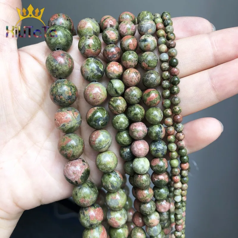 Natural Unakite Stone Beads Round Loose Spacer Beads For Jewelry Making DIY Bracelet Necklace Charm 15'' Pick Size 4/6/8/10/12mm