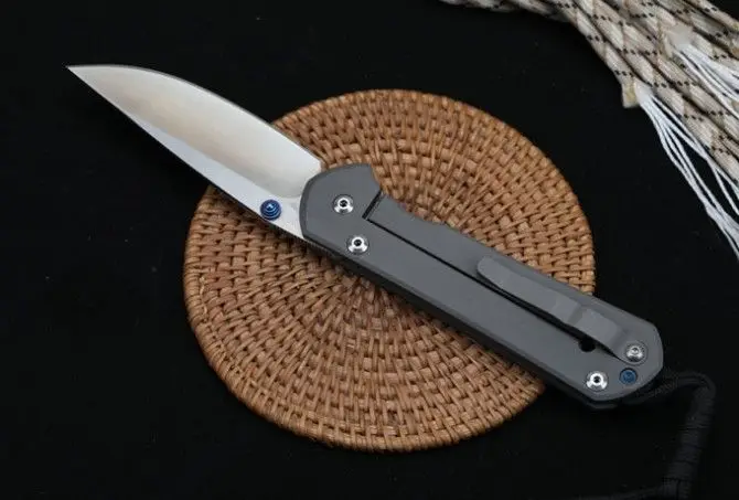 ChrisCR-cuchillo plegable de bolsillo táctico con mango de titanio, herramienta de supervivencia EDC de caza, hoja D2, 21 Aniversario