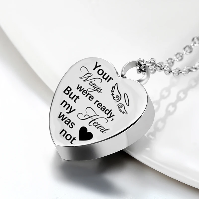 Stainless Steel Cremation Jewelry for Ashes Heart Urn Necklace Your Wings were ready my heart was not Keepsake Jewelry Dropship