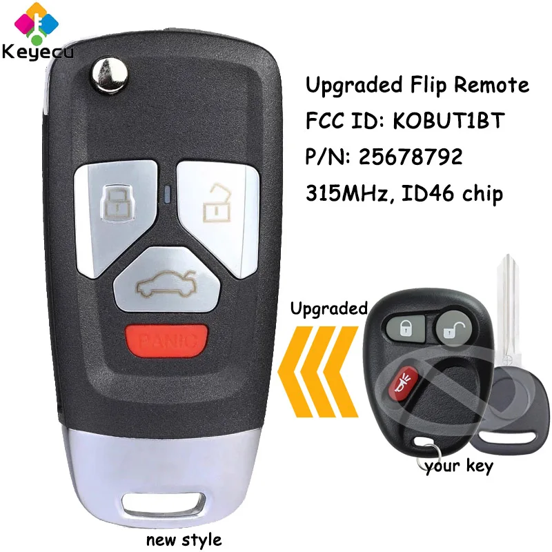 

KEYECU Upgraded Flip Remote Key With 3 Buttons 315MHz ID46 Chip for Chevrolet Avalanche S10 Silverado Tahoe Fob FCC ID: KOBUT1BT