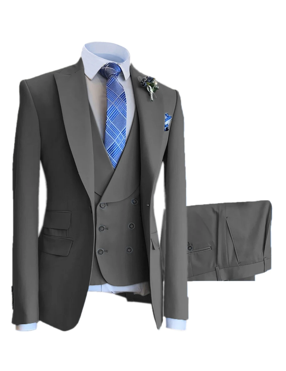 Traje de 3 piezas para hombre, esmoquin Formal de lana Tweed con solapa, color gris, chaqueta, chaleco y pantalones, color marrón, Para Boda y padrino de boda