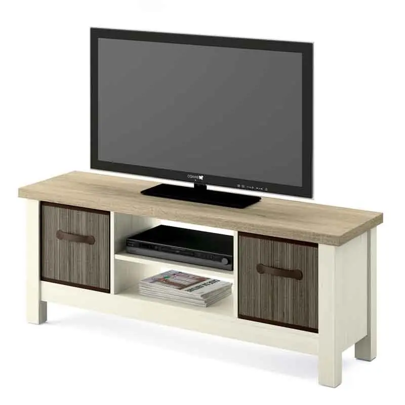 Artik Cambrian and Pine TV Table with 2 Bamboo Baskets 51x130x41cm