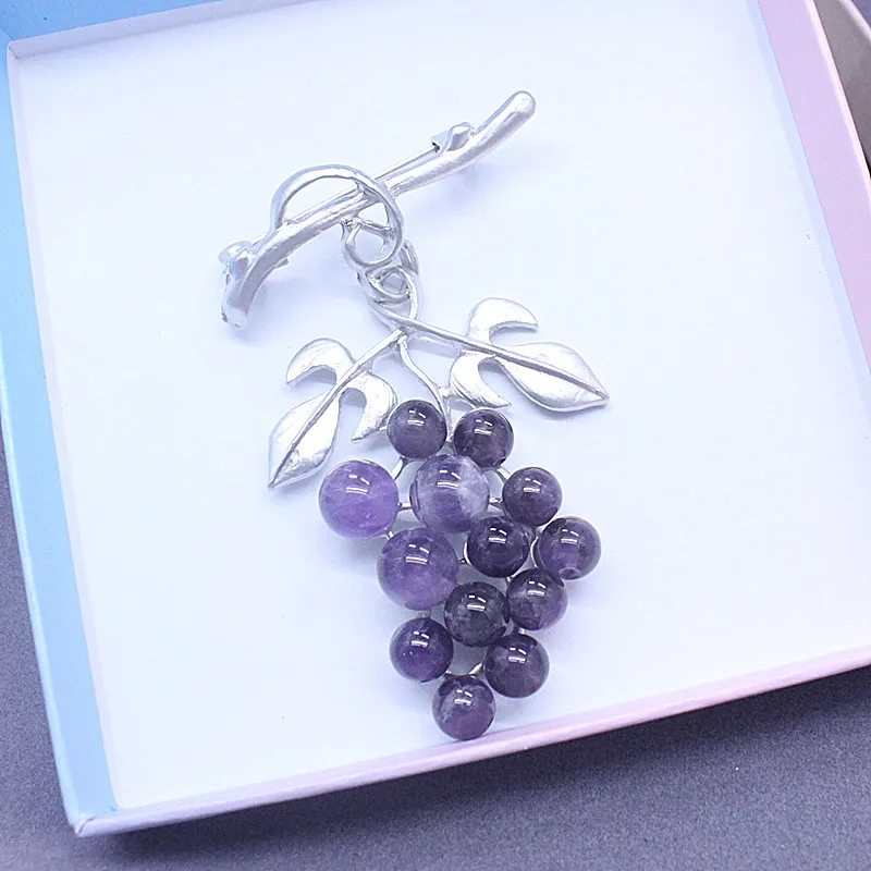 Women\'s Light Blue/Purple Grape Brooch Natural Stone Fruit Jewelry For Female Brooches Pins Wholesale