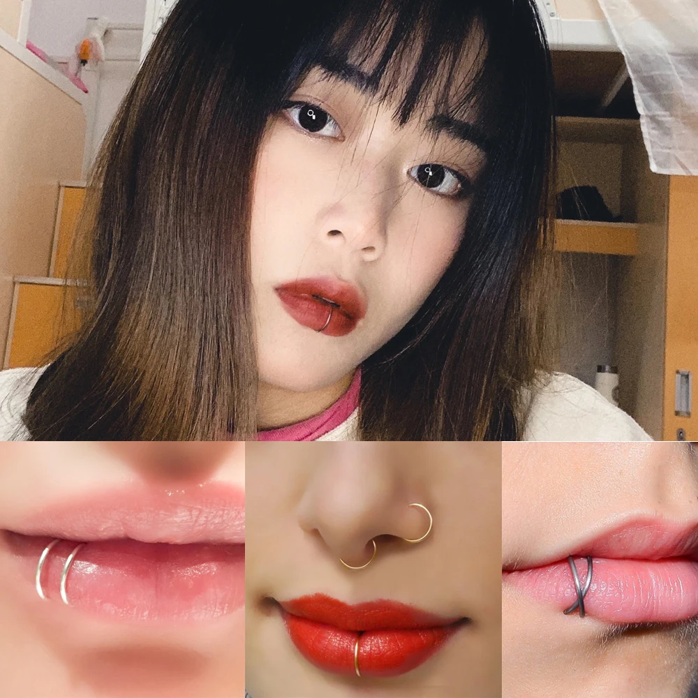 Clipe De Aço Cirúrgico Nos Brincos, Cartilagem De Hélice De Orelha Conch Cuff, Tamanho Ajustável Nariz Hoop, Non Pierce Lip Ring, Jóias Falsas, 1Pc