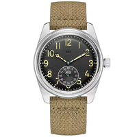 MERKUR Made China 304 Pilot Watch Mechanical Mens Subsecond Hand Watch retro oil yellow luminous handwind Watch for Men
