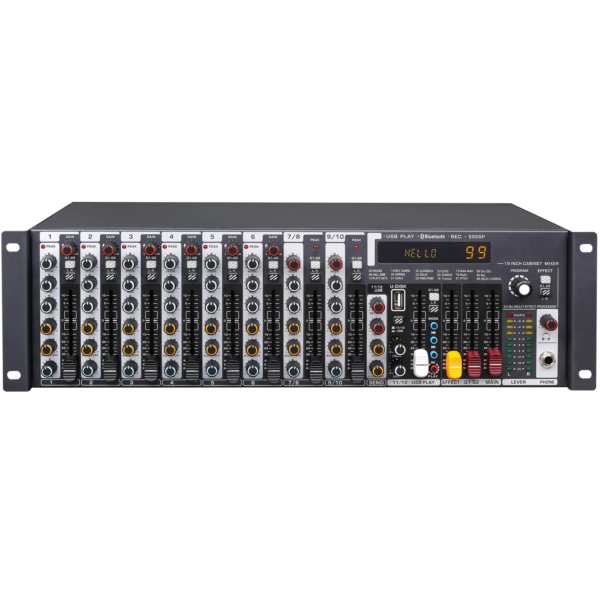 전문 오디오 믹서 랙 마운트형 믹서 12채널 16채널 DJ 믹싱 콘솔 블루투스 및 DSP 이펙터 포함