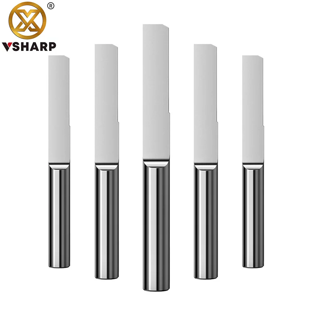 Vsharp  Carbide 1 Flute Engraving Bit CNC Tool 3.175 4 6mm Flat Bottom End Mill Acrylic MDF Wood Carving Column Milling Cutter