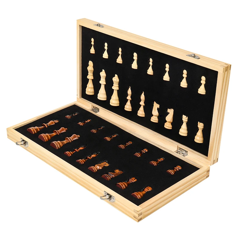 Hot Folding Wooden Magnetic Chess Pieces Solid Wood Chessboard 29/34/39cm Chess Set Child Training Gifts Competition Board Games