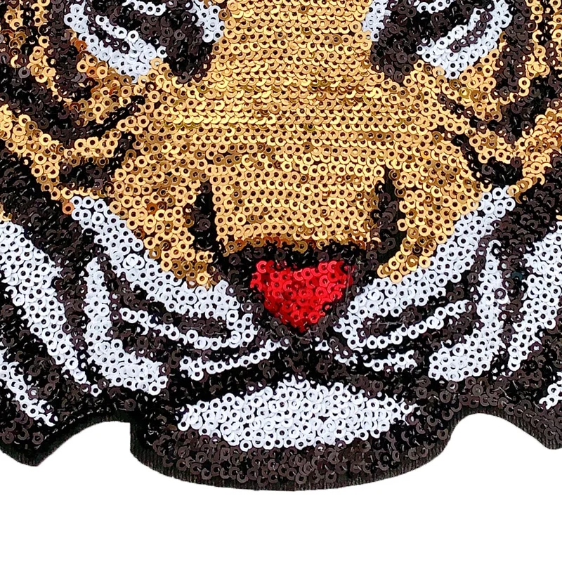 Sequins Large tiger Badge Embroidery Cloth Patch Sticker Clothing Accessories Sewing Supplies Iron on Patches for Clothing