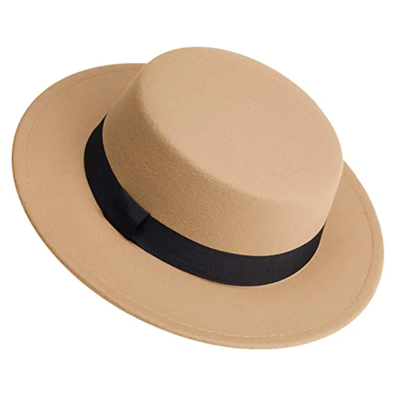 Mannen Vrouwen Witte Fedora Hoed Platte Top Hoed Vilt Varkensvlees Taart Hoed Brede Rand Kerk Derby Cap Winter wol Jazz Panama hoed groothandel
