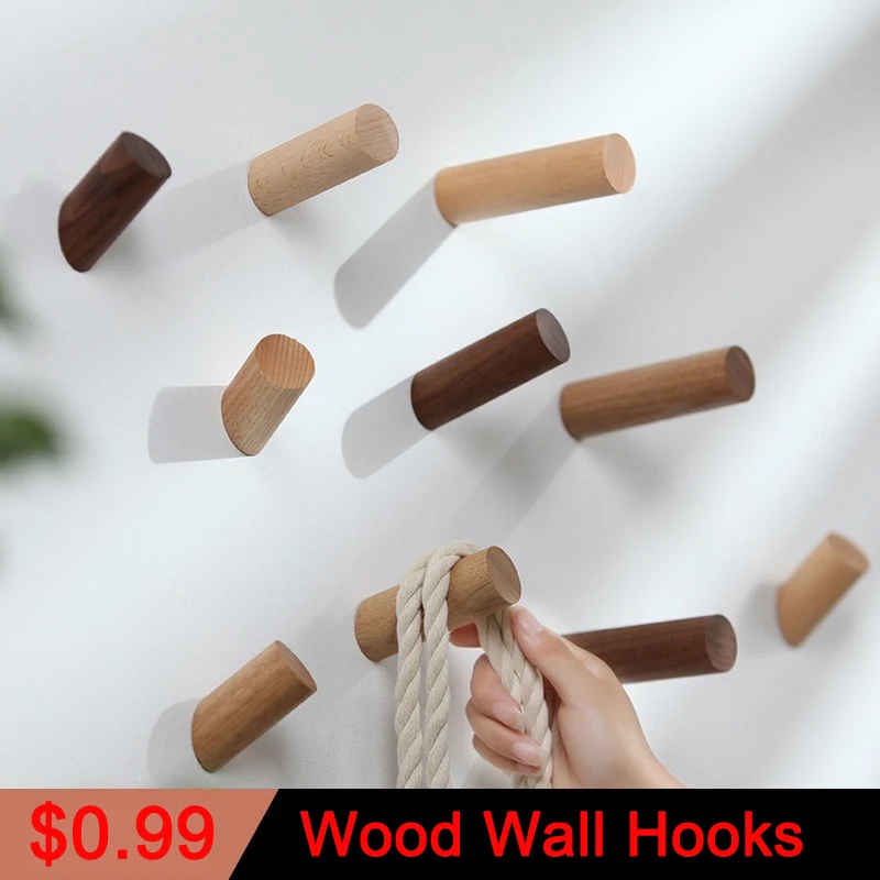 Wood Hook Wall Hanger For Clothes Hanger Wall Mount Coat Rack Key Holder Wall Decor For Home Hat Scarf Handbag Storage Wall Hook