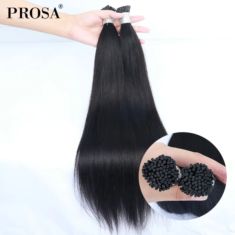 Brazilian Straight Hair I Tip Human Bundles Hairpiece Natural Microlink Hair Extension 28 Inch 3 Bundles for Black Women Prosa