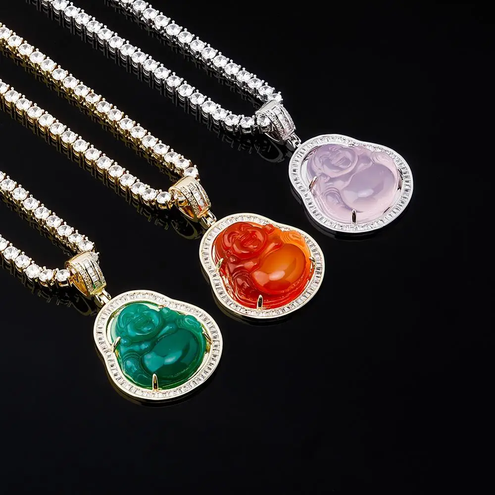 TOPGRILLZ Blue/Red/Pink/Green Buddha Pendant Iced Out Cubic Zirconia Pendant Necklace Hip Hop Fashion Jewelry For Gift