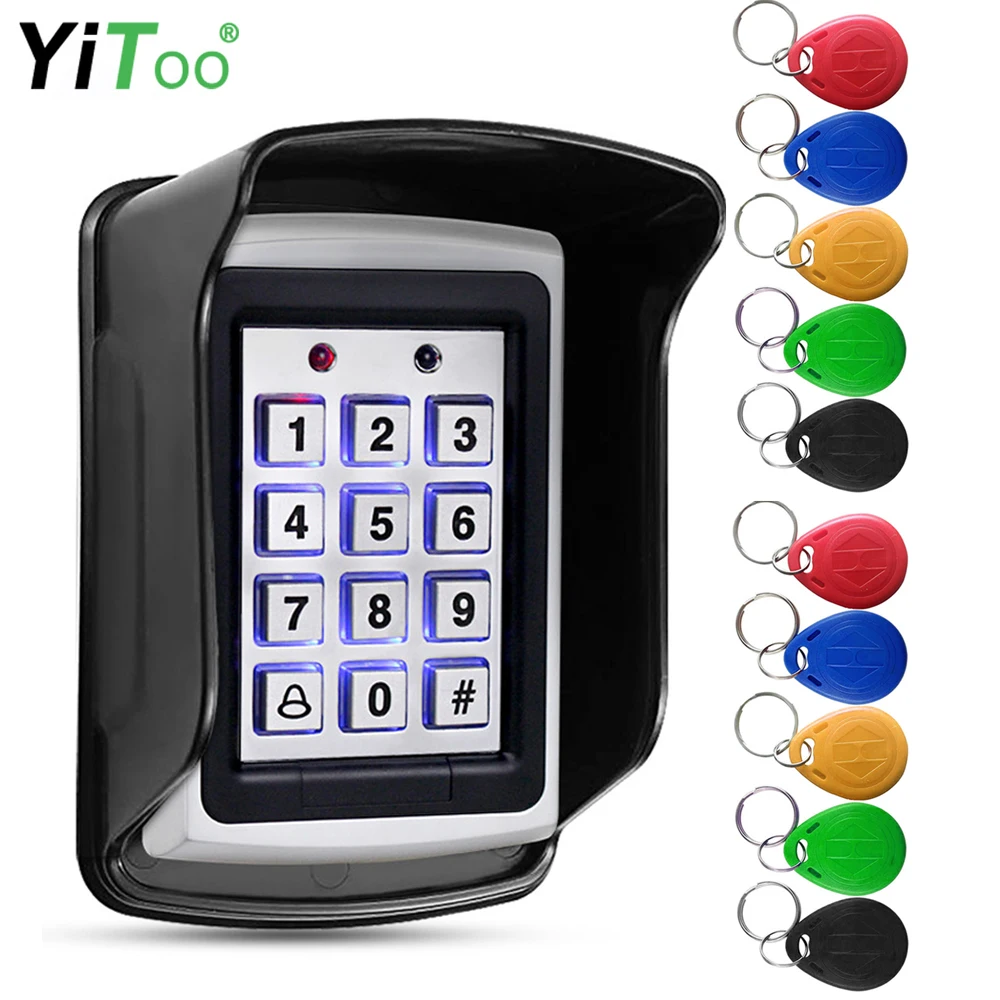 Imagem -01 - Yitoo ao ar Livre à Prova Drfid Água Rfid Abridor de Porta Metal Case Teclado Controle Acesso Wiegand 26 com Capa à Prova de Chuva e Em4100 Cartões Chaves yitoo ao ar livre a prova drfid agua rfid abridor de porta metal case teclado controle acesso wiegand 26 com capa a prova de chuva e em4100 cartoes chaves 01