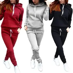 Survêtement décontracté pour femme, ensemble sweat-shirt et pantalon, vêtements de salon, vêtements de sport trempés, sweats à capuche monochromes, vêtements d'automne et d'hiver, 2 pièces