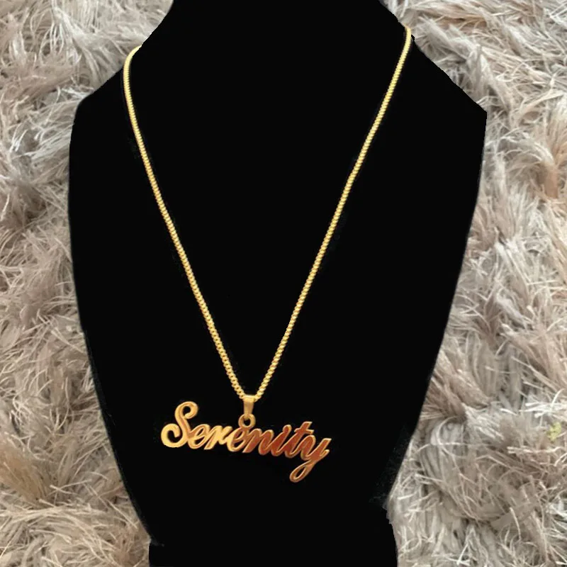 Box Chain Custom Jewelry Personalized Name Pendant Necklace Handmade Detachable Cursive Nameplate Choker Women Men Christmas