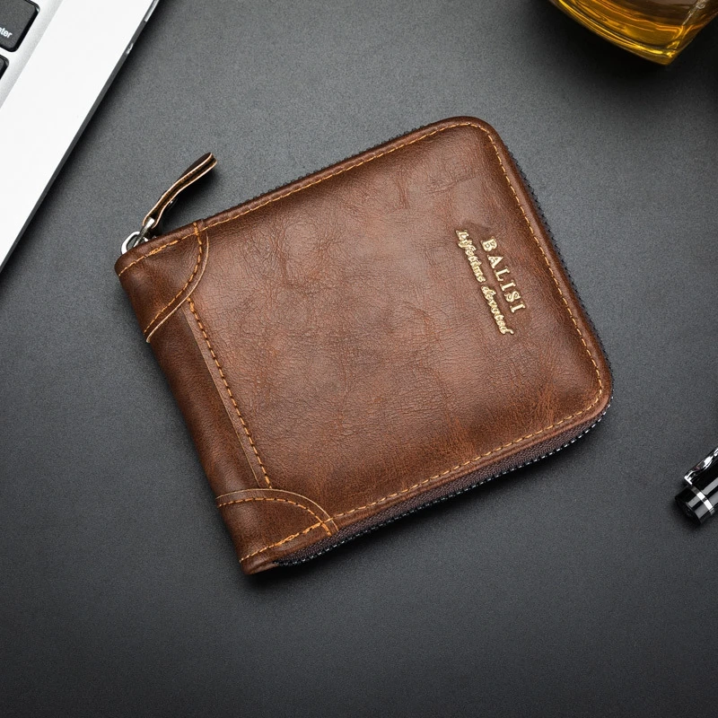 New Vintage Short Mens Wallet High Quality Business Purses Retro Small Leather Wallet Men Luxury Card Holder Zipper Coin Purs