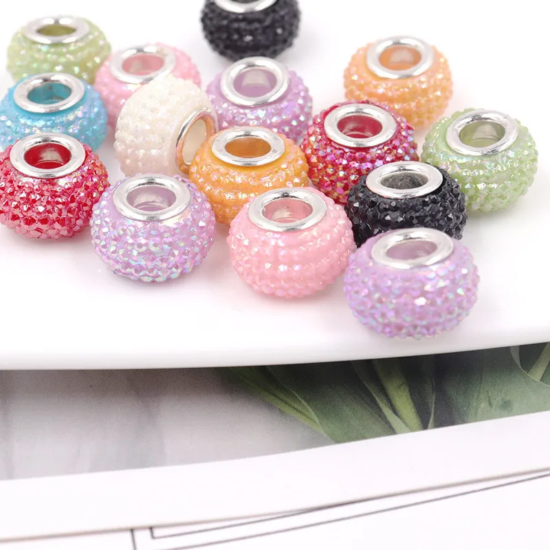 10Pcs New AB Color Big Round 5mm Large Hole European Spacer Beads Fit Bracelet Keychain Curtains Necklace Jewelry Making