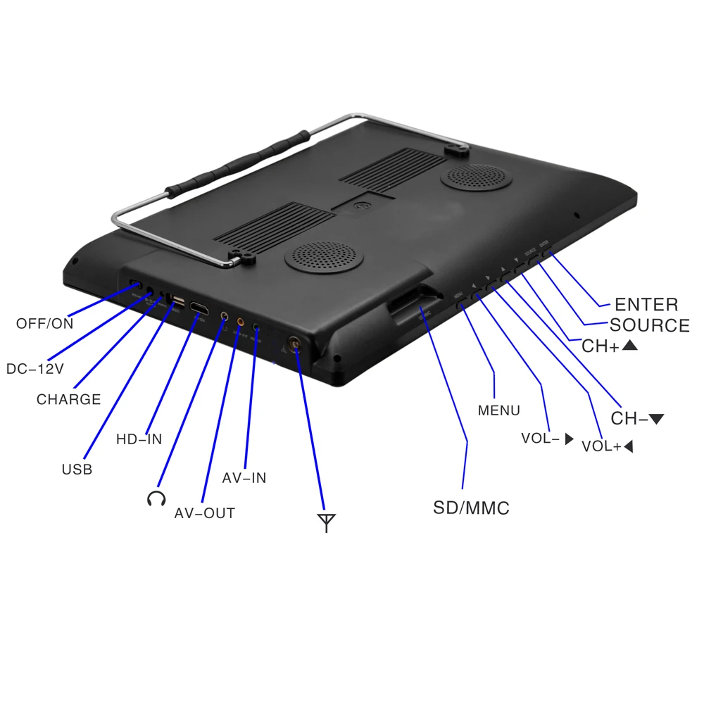 تليفزيون LEADSTAR صغير محمول 13 بوصة مع DVB-T2 H265/Hevc 10 بت رمز Dolby AC3 HDMI المدخلات 1366x768 16:9 التلفزيون الرقمي