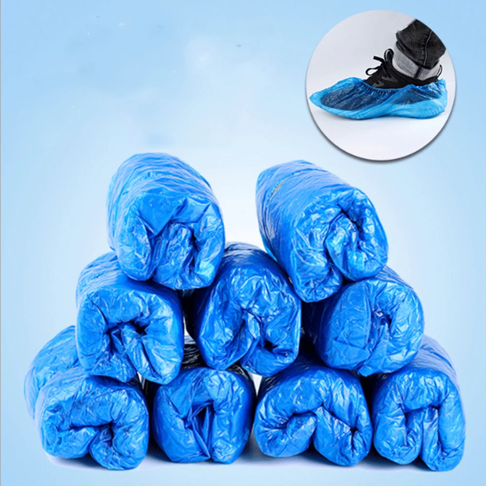 100 Pcs/Pack Waterproof Boot Covers Plastic Disposable Shoe Covers Elastic Protective Homes Overshoes