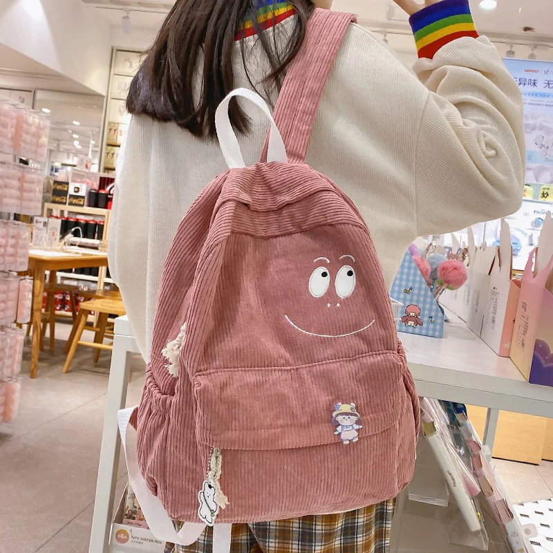 

Female Kawaii Corduroy Laptop College Backpack Trendy Girl Green Cool Cute Bag Fashion Women School Bag Lady Travel Backpack