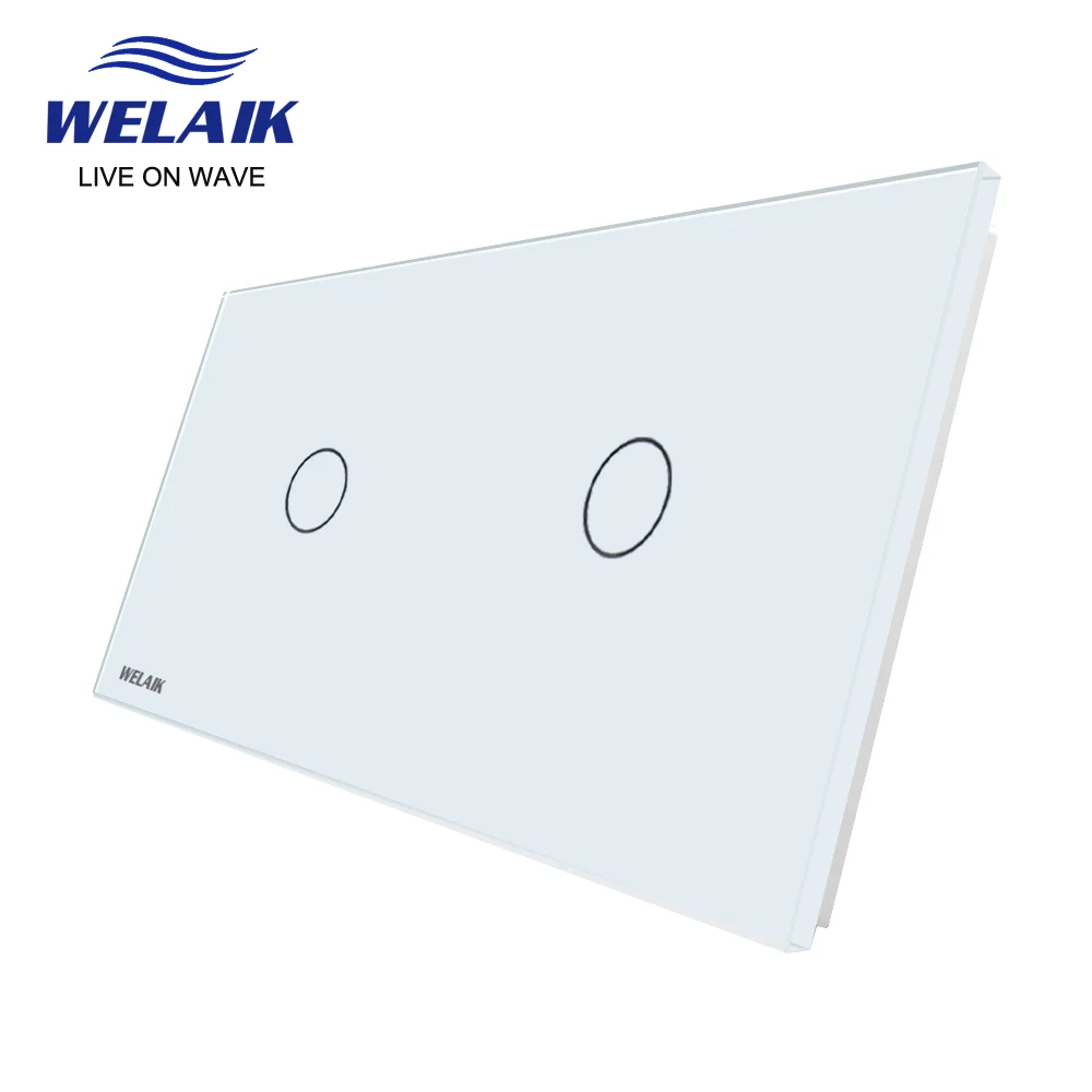 WELAIK  EU 2Frame 151*80mm 1Gang LED Light Wall Touch Switch White Crystal Tempered Glass Panel Only DIY Parts  A2911W1