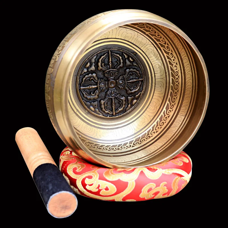 Silent Mind  Tibetan Singing Bowl Set  Antique Design  With Dual Surface Mallet and Silk Cushion  Promotes Peace, Chakra Healin