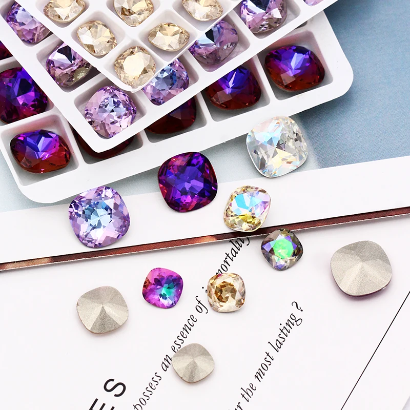 XIAOPU Cushion Loose Rhinestones K9 Glass Multicoloured Shimmer Piontback Strass Crystal Glue on Clothing Jewelry Accessories