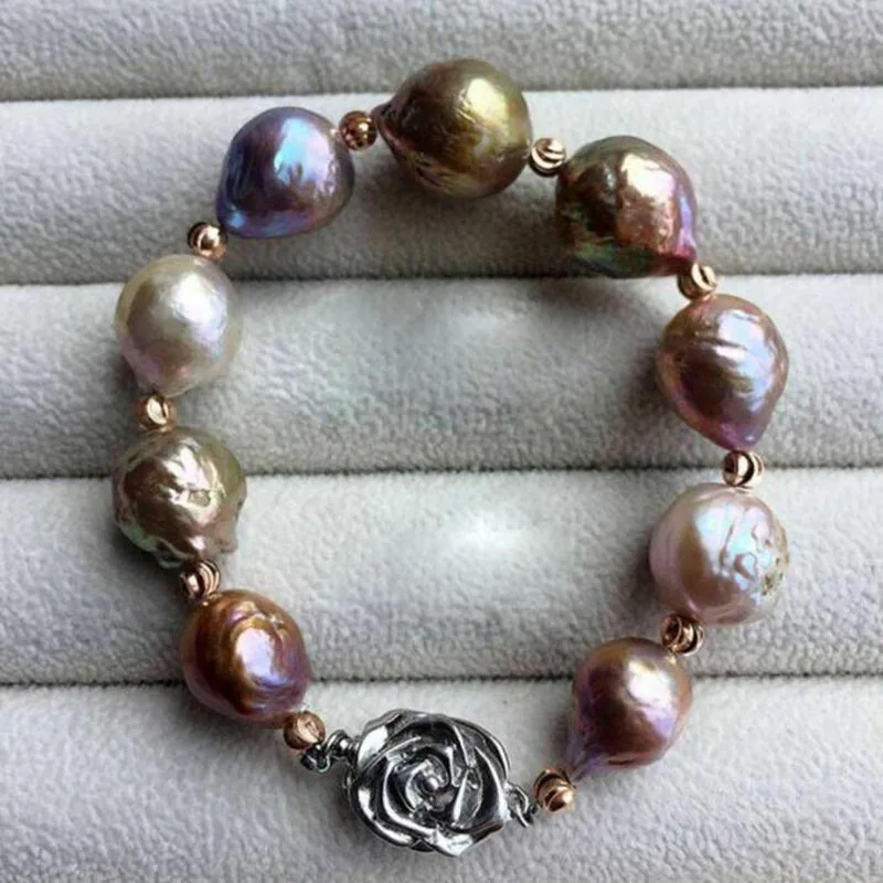 gorgeous 12-13mm south sea baroque multicolor pearl bracelet