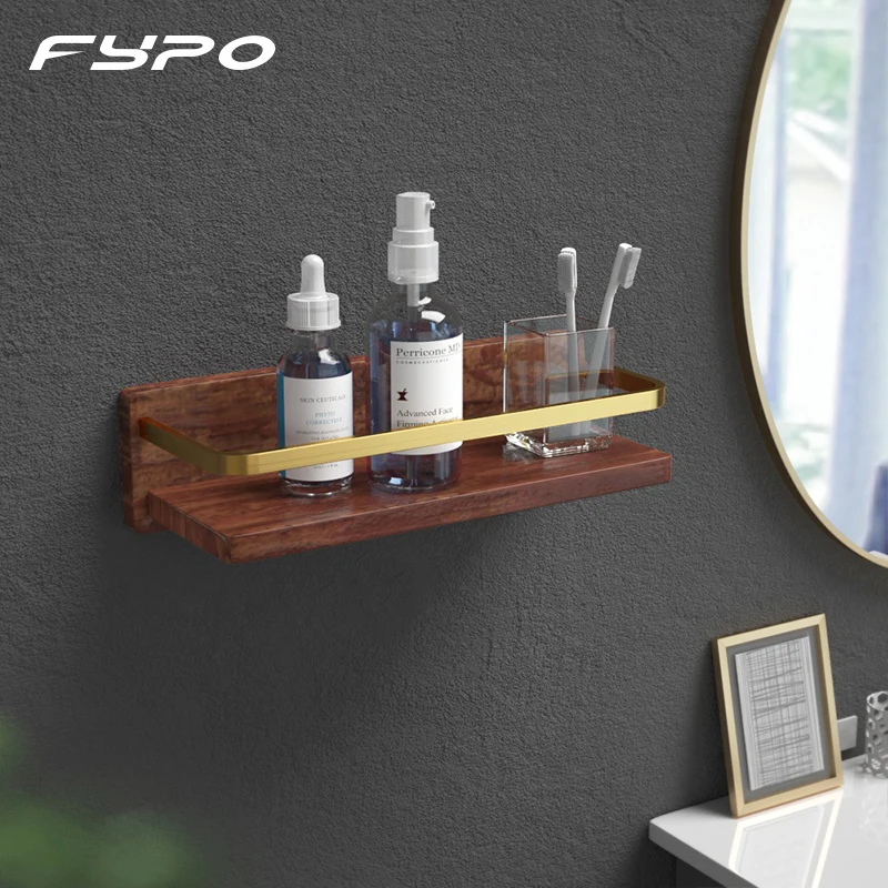 

Fypo Bathroom Shelf Organizer Black Walnut Shelves Wall Mounted Kitchen Shelf Bathroom Shower Storage Rack Bathroom Accessories
