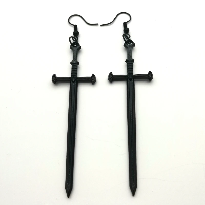 New Black Earrings In The Shape of Sword, Jewelry, Abalio, Goth, Mysterious Gift 78x21mm