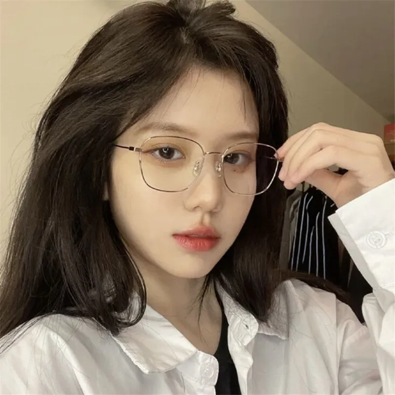 Retro Big Frame Glasses Women No Makeup Fashion Anti-blue Plain Glasses Men Contrasting Cute Decorative Computer Glasses