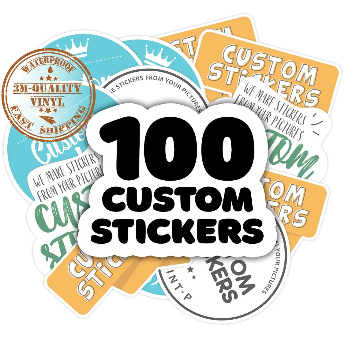 100 Custom Stickers Die Cut Vinyl Labels. Any Shape, Personalized Name, Portrait Stickers