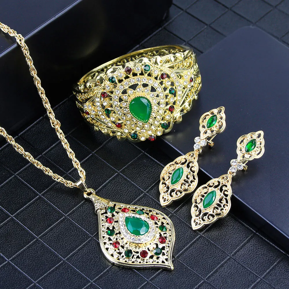 Sunspicems Fashion Morocco Flower Wedding Jewelry Set for Women Gold Color Earring Necklace Bangle Afrian Bride Accessories 2021